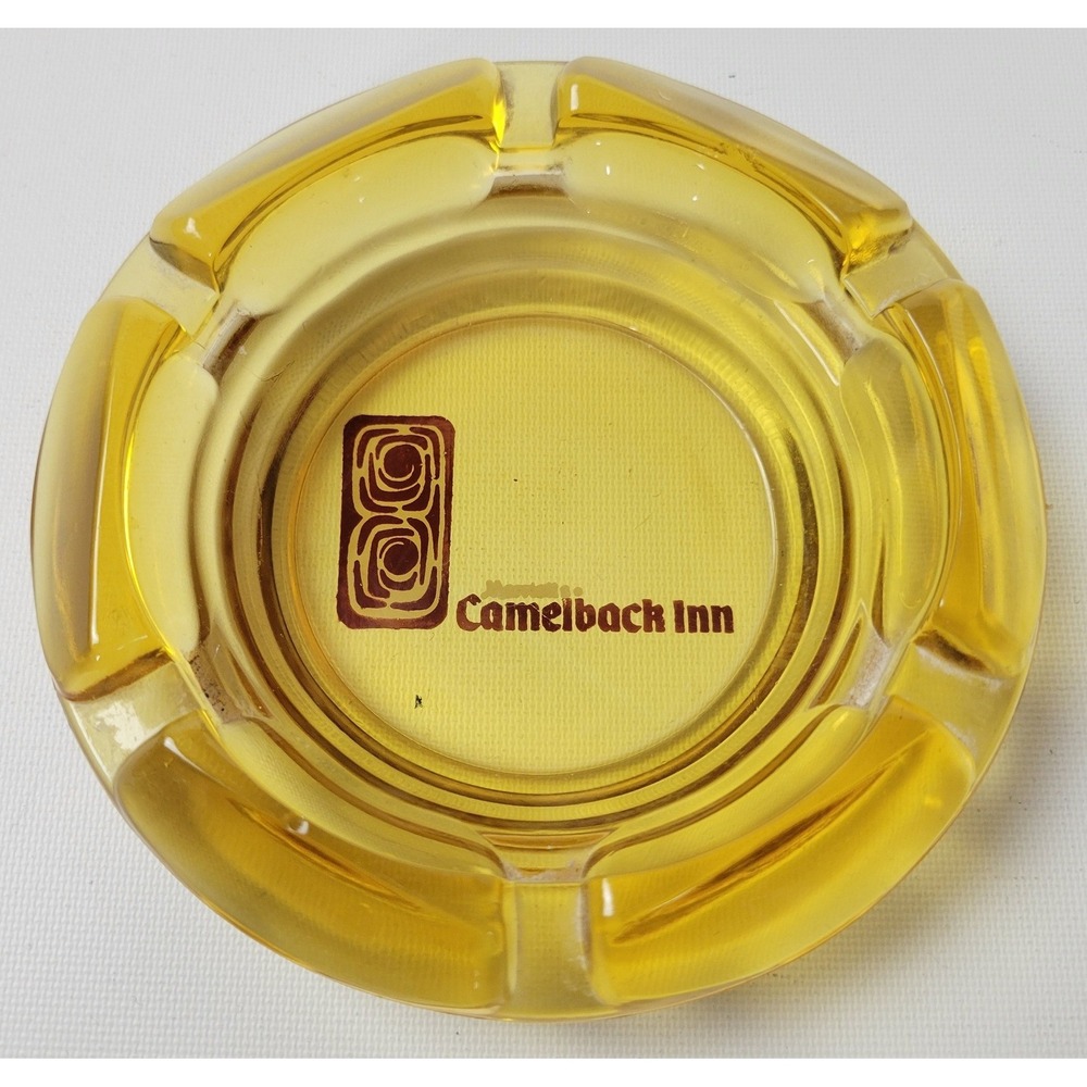 Vintage Camelback Inn Yellow Glass Ashtray Marriott Scottsdale Arizona MCM 4.5"